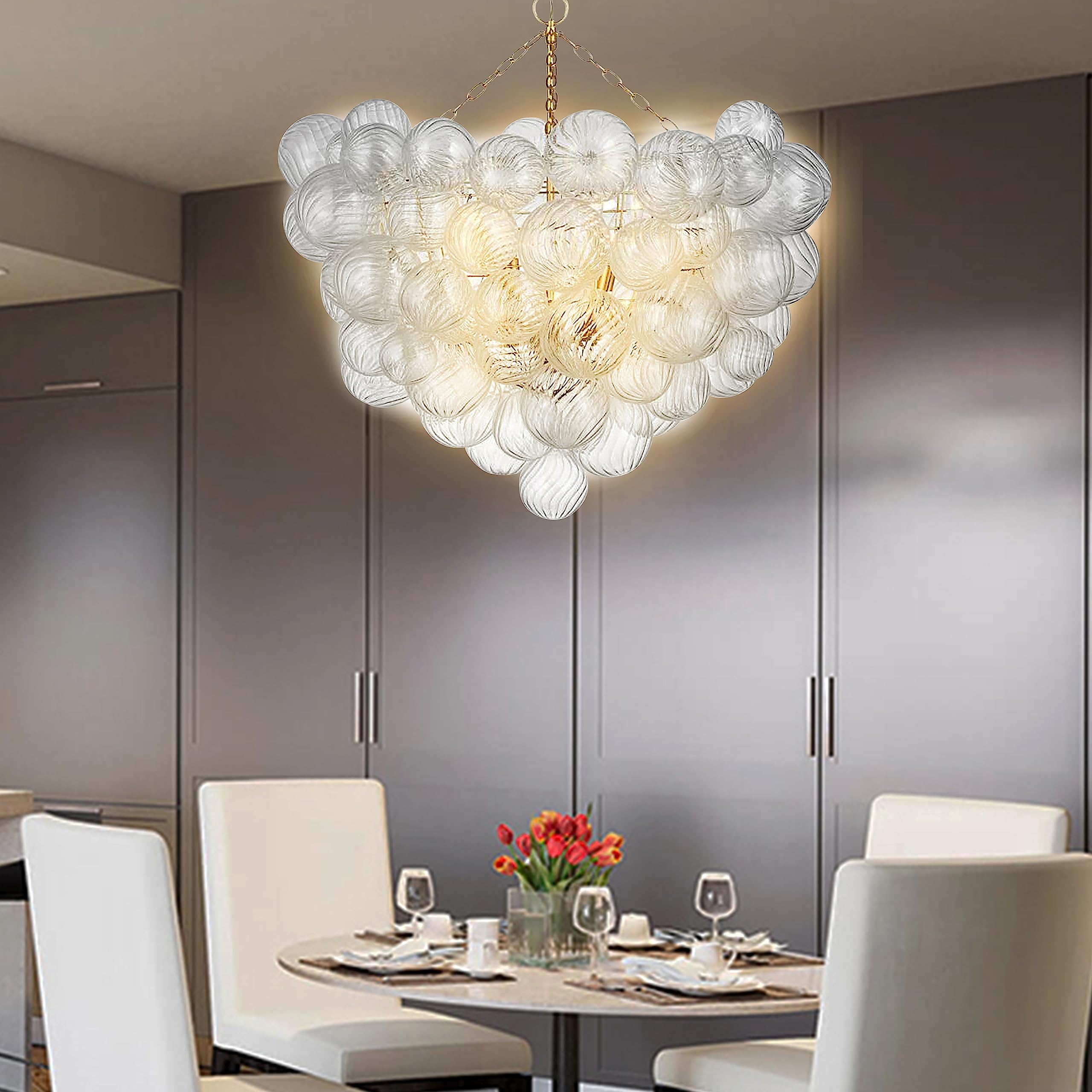 Bubble large Gold シャンデリア Nordic Bubble Ball Swirled Glass Chandelier Large, 36 Inches, Gold
